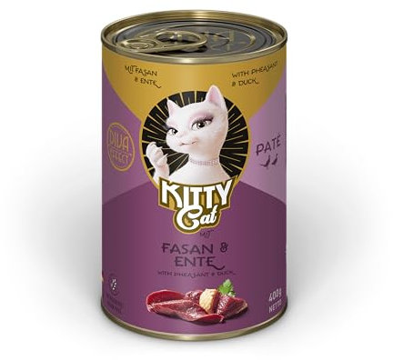 KITTY Cat Paté Fasan & Ente, 6 x 400 g, Nassfutter für Katzen, getreidefreies Katzenfutter mit Taurin, Lachsöl und Grünlippmuschel, Alleinfuttermittel mit hohem Fleischanteil, Made in Germany