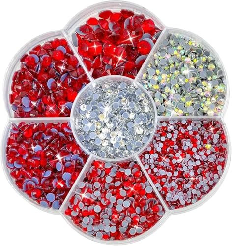 Liliume 5000pcs Hotfix Strasssteine Rot Strasssteine 21 Farben 5 Größen 2mm 3mm 4mm 4.8mm Strass Glas Runde Strasssteine für Kleidung Schuhe und DIY Handwerk(ROT)