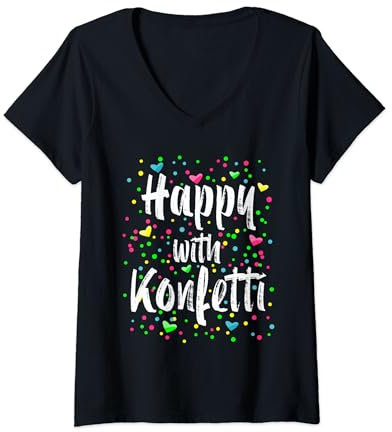 Happy With Konfetti Herzen Fasching Outfit Karneval Kostüm T-Shirt mit V-Ausschnitt