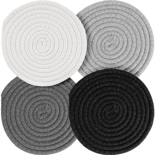 Miawtro Set de Table Rond, Verres Tissés en Coton, Quatre Couleurs Dessous Assiette avec Lavable Antidérapant Résistant à La Chaleur, Dessous Table Rond pour Salle à Manger de Cuisine de Fête (4pcs)