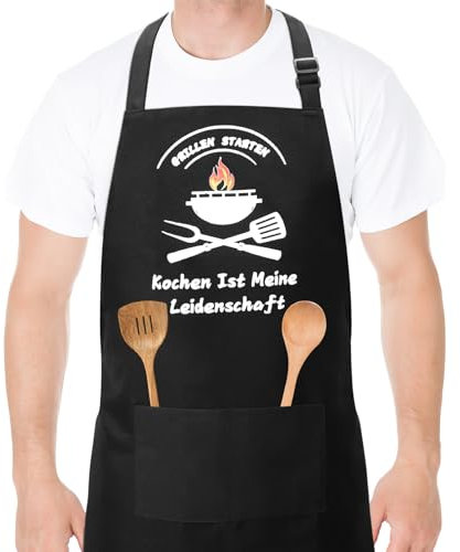 JULMELON Grillschürze für Männer, Herren Kochschürze Schwarze Küchenschürze mit Tasche Verstellbare Männer Grillschürze Geburtstagsgeschenk Vatertagsgeschenk für Papa Männer