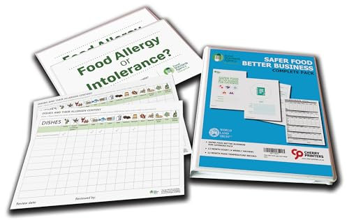 Cherry Safer Food Better Business Lebensmittelsicherheitsbuch 2024, FSA-Terminplaner mit Wochenübersicht, 52 Wochen, 2 Poster für Lebensmittelallergie, laminiert, 2 FSA-Allergentabelle im Ordner
