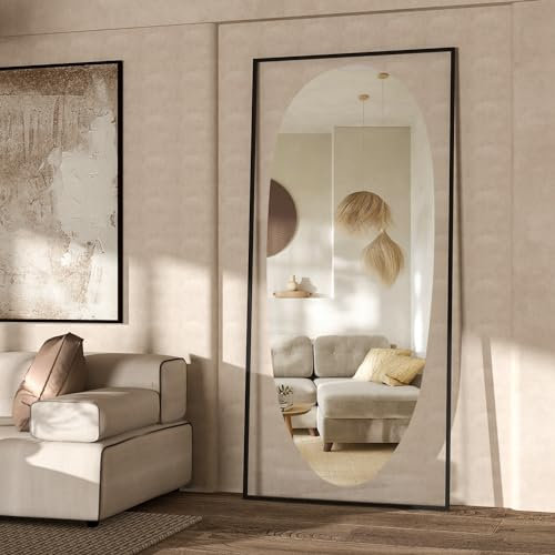 Elemango 165x60cm Spiegel in voller Länge, Bodenspiegel, großer Ganzkörperspiegel, lehnt Sich gegen Wandspiegel, ausgeglichener Schlafzimmer für Garderobe Wohnzimmer, Schwarz