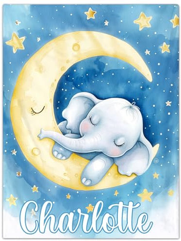 SearchI Personalisierte Babydecken 90x120cm,Warme und Weiche Baby-Namensdecke für Kinderzimmer,Kinderwagen,Kindergarten,Praktische Geschenke für frischgebackene Mütter und Babys,Elefantmuster