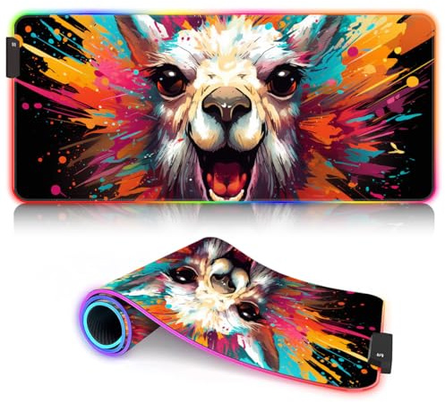 HEYCE sous-Main Llama ROG XL pour Souris et Clavier LED Grand Tapis de Souris de Jeu avec Bords Cousus (80 x 30 x 0,3) cm conçu pour Les Joueurs Fps avec de Faibles exigences DPI