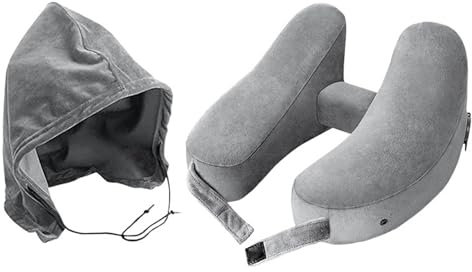 Zjyufy H Shape Travel Pillow, Inflatable Neck Pillow For Travel, Travel Pillow For Airplane With Detachable Hood For Airplane Travel
