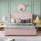Letto imbottito 140 x 200 cm, letto matrimoniale con rete a doghe, schienale e cassetti grandi, letto a cupola per adulti in tessuto di lino (no materasso) (rosa)