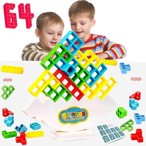 Xrten Tower Balance Game,Stapelspiel 64pcs,Lustige Stapelspiel Puzzle Building Spiel Toys Kreatives Puzzlespiele-Geschenke Dekompression Bausteine für Jungen und Mädchen Ab Jahre 3+