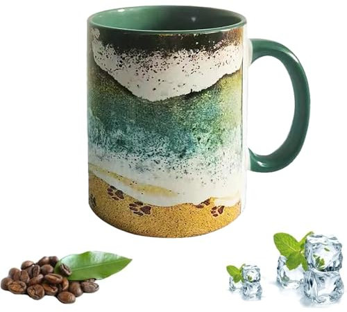 Emottle Paw Print Oceans Shoreline Mug,3D Ceramic Coffee Travel Mug,Handmade Coastline Tea Milk Cup,Travel Coffee Mug for Pet Lover Mug Souvenir(11oz)
