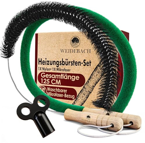 WEIDEBACH 2X Heizkörperbürsten 125cm Gesamtlänge aus 1x Mikrofaser (110cm Bürste) & 1x Nylon (75cm Bürste), Heizkörper Reinigungsbürsten tierhaarfrei, Heizkörperbürsten kommen in jeden Winkel