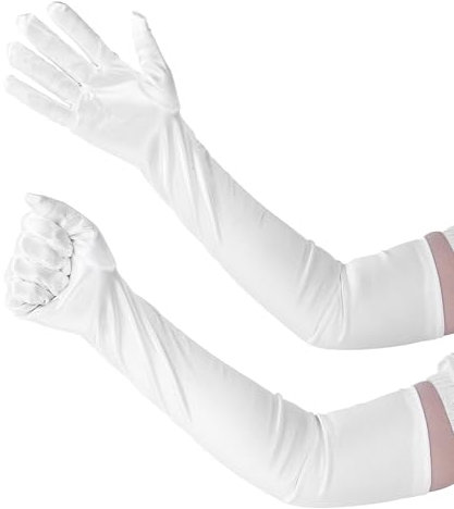 Psyqtsuary WeißE Handschuhe Lang, 1 Paar Handschuhe Damen Elegant Abendhandschuhe Stretch Braut Handschuhe für Damen Mädchen Kostüm Halloweenkarneval Party Opera Hochzeiten