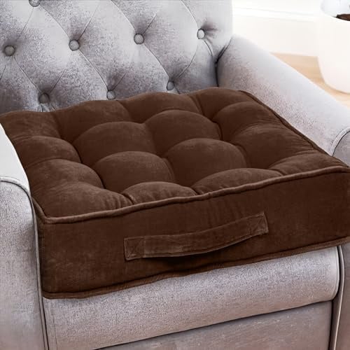 Casabella Booster Cushion-Armchair Booster Cushion Large Bolster Seat Dining Chair 50x50+10cm Thick Floor Cushions, Pregnancy & Post-Operative Adults Chair Bolster Seat, Car Seat Sofa-Chocolate
