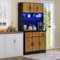 NNJN 100x40x180cm, multifunktionales Buffet mit LED-Beleuchtung mit Fernbedienung, Schubladen, verstellbaren Einlegeböden, ideal für Küchen und Esszimmer (Schwarz+Natur)