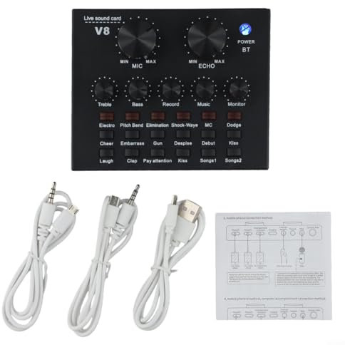 ZiStarlilife V8 Scheda audio esterna Set di schede audio Uscita audio Mixer DJ Scheda audio per Computer Telefono Gaming Annuncio