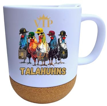 Tasse Talahuhns Kork mit Deckel Spruch Spaß Hühner Huhn Kaffeetasse Kork mit Deckel