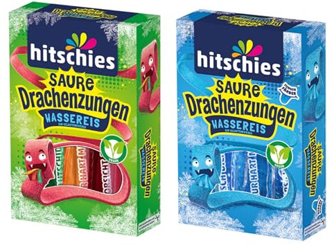 HEART FOR CARDS Hitschies Saure Drachenzungen Wassereis Set – 1x Klassisch + 1x Blau – 2x 400?ml – Fruchtig, frech & extra sauer – Einfrieren & genießen