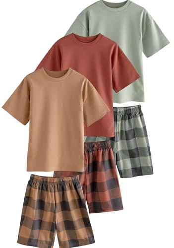 NEXT Jungen Karierte Kurze Schlafanzüge, 3er-Pack Green/Orange 170