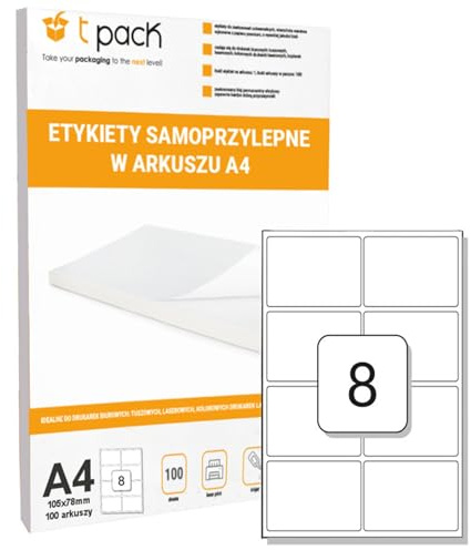 T-PACK Etiketten Selbstklebend DIN A4 105x74 mm 100 Stück - Universell Aufkleber Selbst Gestalten Weiß - Klebeetiketten zum Beschriften Kompatibel mit Inkjet und Laserdruckern