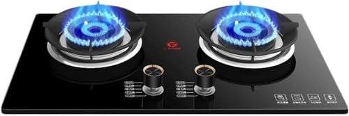 CXYZM Tragbarer Gasherd, 2 Brenner, 5,2 kW, hohes Feuer, freistehend, Glas, Gusseisen, Topflappen für Zuhause, Küche, mit Flameout-Schutz
