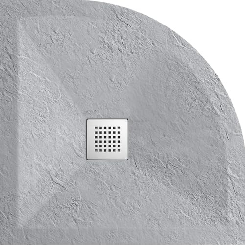 BALNEO Receveur de Douche avec Couvercle en Acier Inoxydable, Receveur de Douche, Semi-circulaire, avec Seuil Bas, Découpable Sur Mesure, Bac en Pierre FQ Gris Clair 80x80x2,5cm