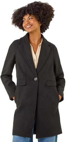 Roman Originals Tailored Longline Coat for Women UK - Ladies Everyday Autumn Winter Collar & Revere Comfy Soft Evening Vacation Work Party Night Out - Black - Size 18