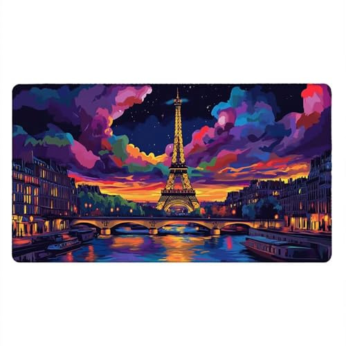 Tapis de Souris Gamer, 2000x1000mm Tapis de Souris XXL Gaming Grand, Clavier Lavable Desk Mat Bureau Caoutchouc Antidérapant Étanche, Bords Cousus, Gamer Ordinateur PC, Le Pont Tour Eiffel xR5-2