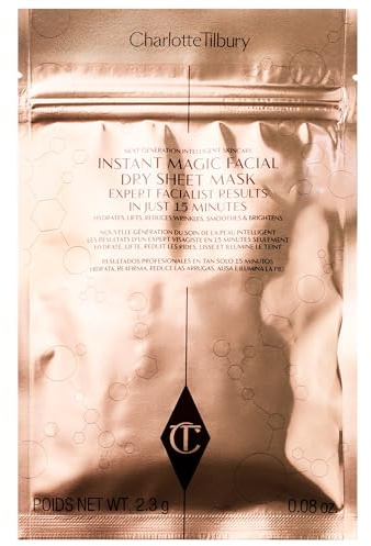 CHARLOTTE TILBURY INSTANT MAGIC FACIAL DRY SHEET MASK SINGLE MASK | Hydrating Facial Mask with Firming Peptide Comlex - Smooths, Brightens & Plumps - Designed for 3 Uses - Travel Friendly