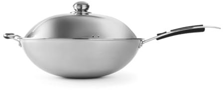 HENDI Wokpfanne, für HENDI Induktionwok 239766, Induktionskocher, Induktions-geeignet, 3-lagiges Material, Softgrip, Deckel ø360x180mm, Edelstahl