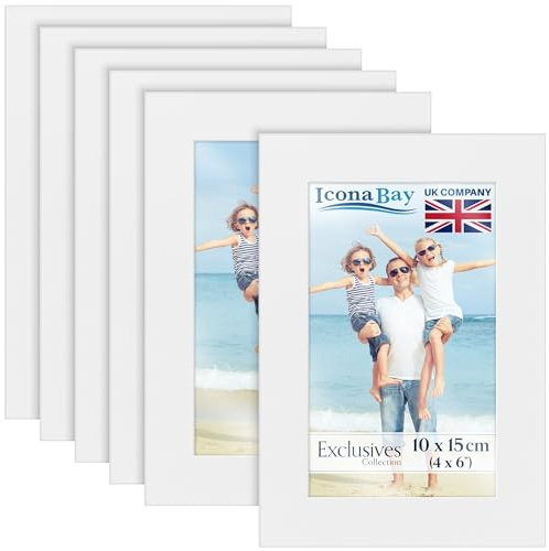 Icona Bay 6x4 Picture Frames (White, 6 Pack), Sturdy Wood Composite Photo Frames 6 x 4, Sleek Design, Table Top or Wall Mount, Exclusives Collection
