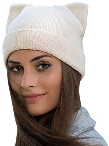 Yixda Damen Winter Strickmütze Warme Mode Beanie Mütze Katze Ohr Mütze (Beige)