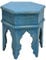 Marokkanischer Vintage Beistelltisch Hocker aus Holz Inam Blau ø 50cm rund | Orientalischer runder Tisch Blumenhocker klein für Wohnzimmer oder Küche | Orientalische Beistelltische als Dekoration