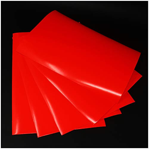 Din A4 Bogen Bastelfolie Selbstklebend Künstlerfolie Plotterfolie Plottfolie Folie Basteln (Neon Rot, 5er Set Din A4 Bögen)