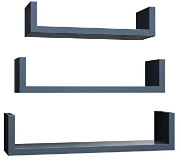SONGMICS Étagère Murale Suspendue, Lot de 3, Décoration Salon, Longueur 30/45/60 cm, Tablette Flottante, Capacité 10 kg, Salon, Bureau, Salle de Bain, Cuisine, Gris LWS040G02