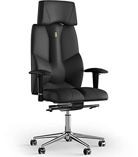 KULIK SYSTEM Business Ergonomischer Bürostuhl - Hochwertiger Schreibtischstuhl & Chefsessel aus EKO-Leder - Design-Ziernähte - 15-fache Kopfstützenverstellung - Schwarz