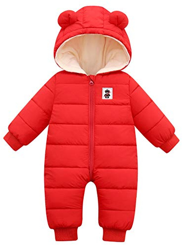 Happy Cherry - Fille Manteau à Capuche Hiver Garçon Bébés Combinaison de Neige Chaud Enfant Garçon Barboteuses Matelassé Vêtement de Ski Épaisse Jumpsuit Plein Air Rouge - 12-18 Mois