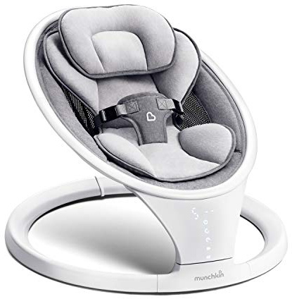 Munchkin Electric Baby Swing, Portable and Lightweight, Bluetooth Enabled Infant Rocker with Natural Sway in 5 Ranges of Motion, Newborn Nursery Essentials, White/Grey