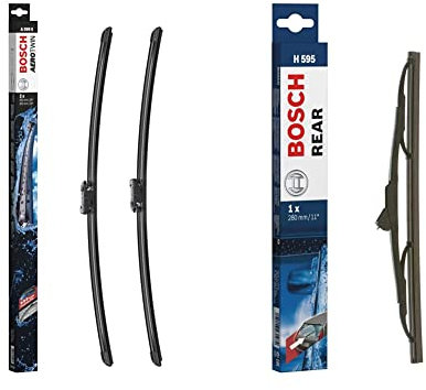 Bosch Wiper Blade Aerotwin A099S, Length: 650mm/650mm – set of front wiper blades & Bosch Wiper Blade Rear H595, Length: 280mm – rear wiper blade