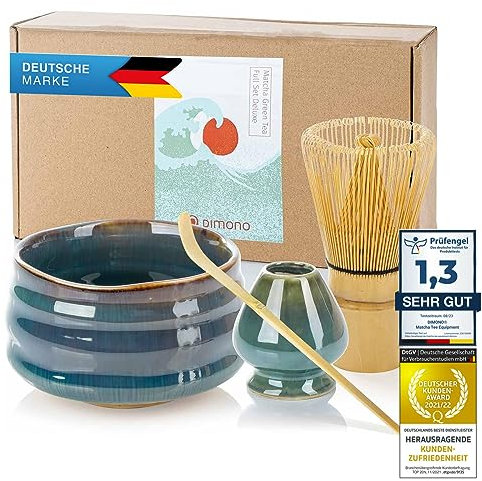 Original Matcha Tea Set Deluxe con cuenco de té Matcha, escoba de bambú, soporte para la escoba, cuchara dosificadora - El set de regalo de lujo para la ceremonia del té