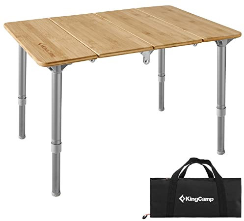 KingCamp Campingtisch Bambus Klapptisch höhenverstellbar für 1-2 Personen Campingtisch klappbar 4 Falten mit Tragetasche belastbar bis 80 kg,60 x 40 cm,S