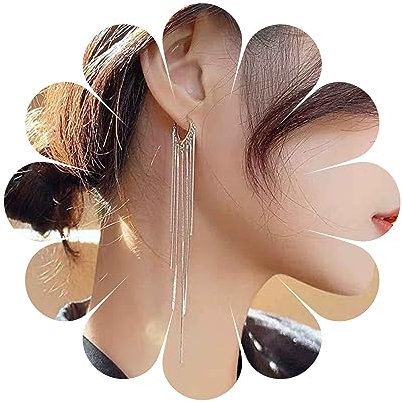 Yheakne Boho Lange Quastenkette Ohrringe Fransen Drop Baum Baumeln Ohrringe Silber Baumelnde Kette Quasten Ohrringe Vintage Statement Ohrringe Schmuck Für Frauen Und Mädchen Geschenke (Silber)