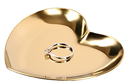 TopHomer Stainless Steel Jewelry Storage Tray, Small Trinket Pallet, Ring Necklace Storage Plate Home Decor Dish, Heart-shaped, Gold