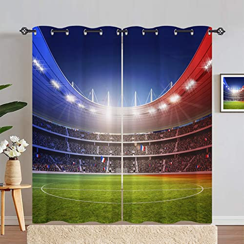 ANHOPE Football Field Curtains Eyelet 80% Blackout Room Darkening Curtains with Sports Soccer Stadium Print Pattern Light Blocking Window Drapes for Boys Bedroom Living Room 66 x 72 Inch Drop 2 Panels