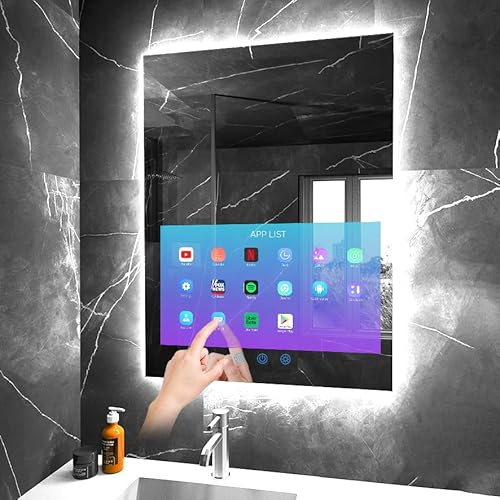32x24 Smart Waterproof Anti-Fog Vanity Mirror with 21.5 Touch Screen TV