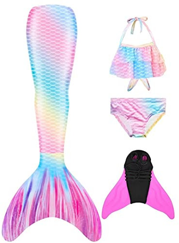 NAITOKE Meerjungfrauenschwanz mit Flosse für Mädchen Meerjungfrau mit Mermaid Tail Badeanzug,BBDMT,110