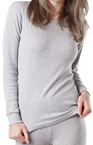 OCERA Thermo Unterhemd für Damen, Warme Thermounterwäsche aus Baumwolle für den Winter - hellgrau - S