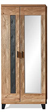 moebel-eins PERLINO Garderobenschrank II, Front Massiv, Wildeiche geschroppt