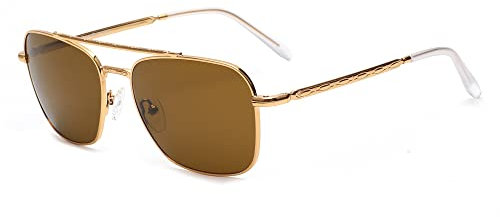 JIM HALO Retro Quadratische Pilot Sonnenbrille Premium Glas Linse Flache Metall Brillen Männer Frauen Gold/Braun