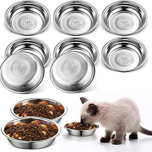 10 Pcs Shallow Cat Food Bowls 6.3 Inches Replacement Stainless Steel Cat Bowls Whisker Fatigue Relief Cat Bowls for Elevated Stand Metal Cat Dishes Basic Bowls for Cat Dishwasher Safe