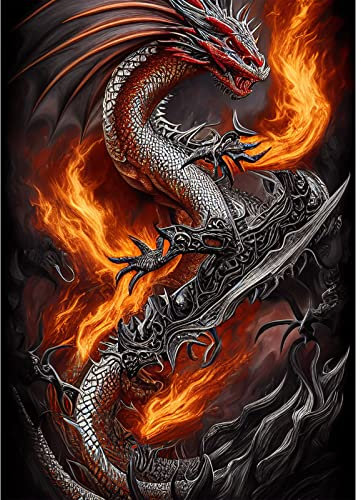QENSPE Diamond Painting Drachen Diamant Painting 5D Diamond Painting Kit Erwachsene Kristall Full Diamant Drache Bilder Kinder Malerei Stickerei Set Kreuzstich Bilder Home Wand Dekor 30x40cm