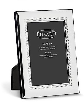 EDZARD Bilderrahmen Turin (10x15 cm), edel versilbert, anlaufgeschützt, Perlenrand, 2 Aufhänger, Fotorahmen, Silberrahmen im Hoch- und Querformat